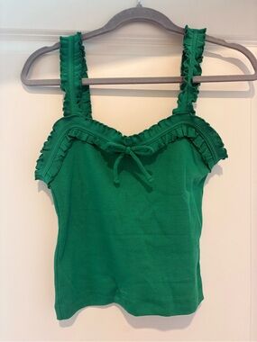 Maeve Emerald Ruffle-Trim Tank with Front Tie